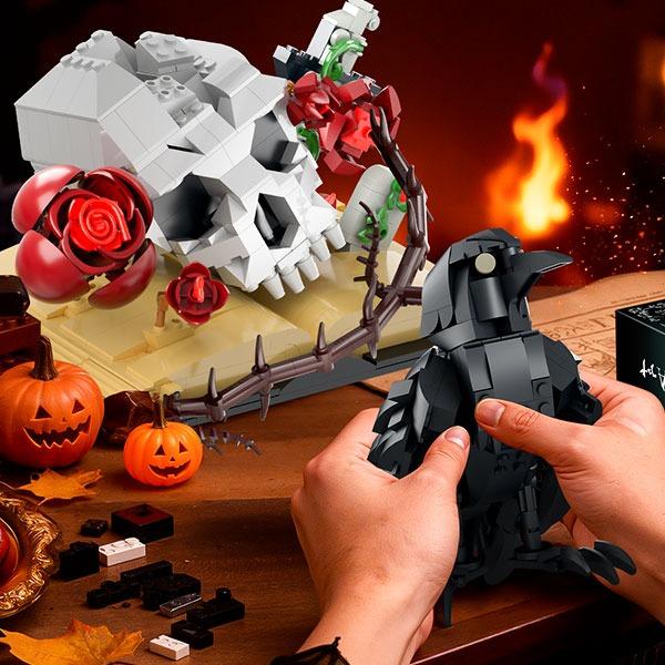 BUILDIFY Gothic Raven & Skull Art Building Set 758 PCS with Crow Skulls Roses & Books Dark Botanical Art Block Kit Compatible with Lego Perfect Gift for Gothic Fans & Brick Collectors