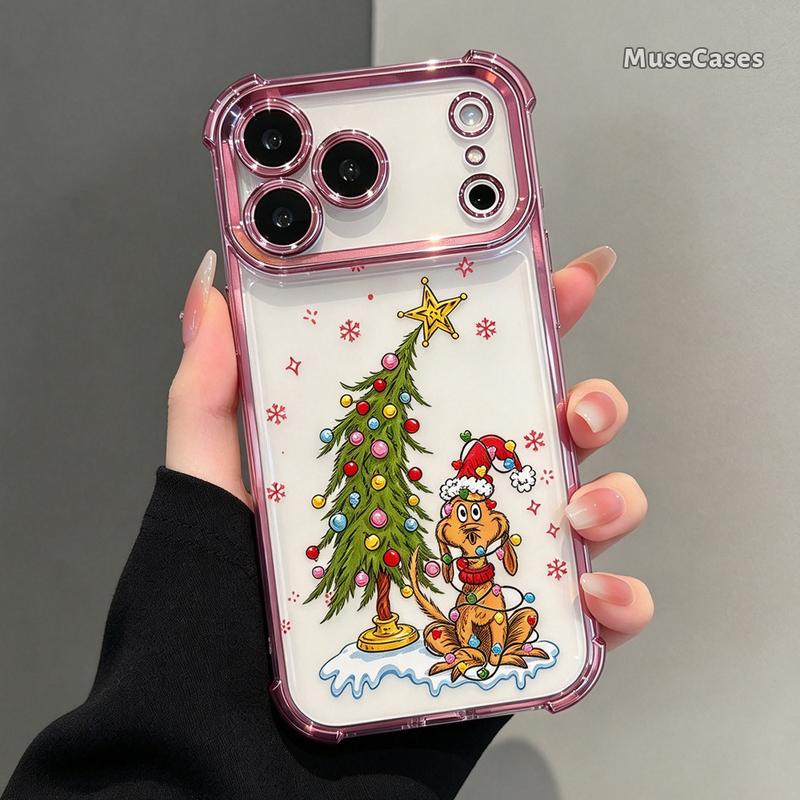 Funny Christmas Puppy Tree Lights Clear TPU Case for iPhone