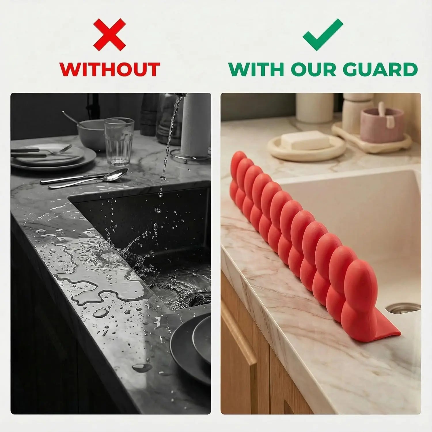 Silicone Kitchen & Bathroom Sink Splash Guard - 20"+ Modern Water Barrier with Suction Cups, Faucet Catcher for Dry Clothes & Clean Countertops (Ideal for Christmas, Wedding, Party)