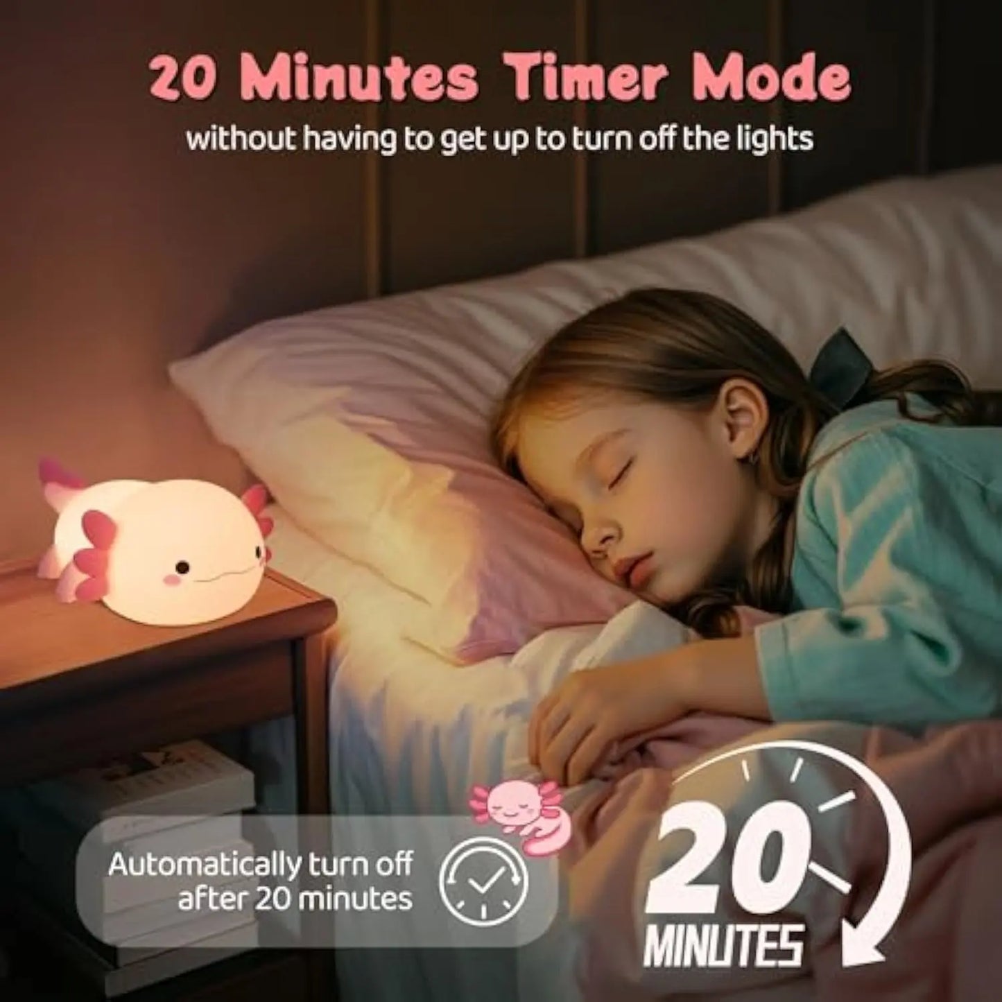 Cute Axolotl Silicone Night Light – Soft Tap-Control LED Lamp for Kids, Bedroom Decor & Gift