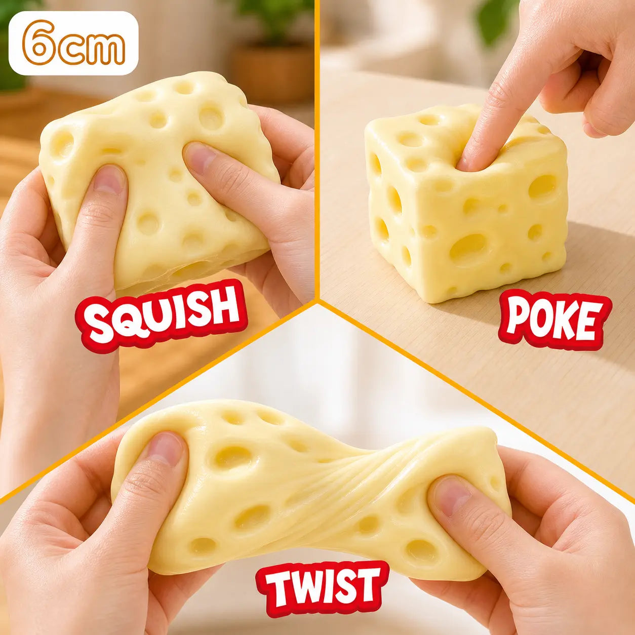 6cm Squishy Cheese Fidget Toy - Slow-Rise Stress Ball for ASMR & Anxiety Relief