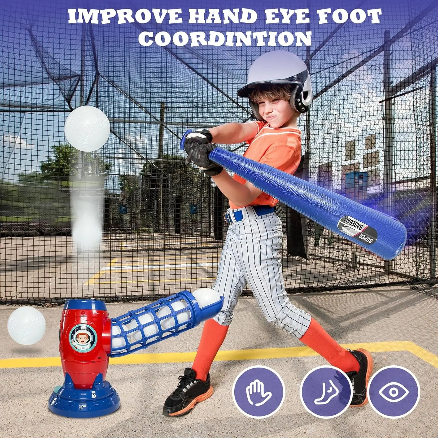 Kids Electronic Baseball Pitching Machine - Auth Pitching Machine with 5 Plastic Baseballs Included -Ages 3+ Perfect Holiday Gift