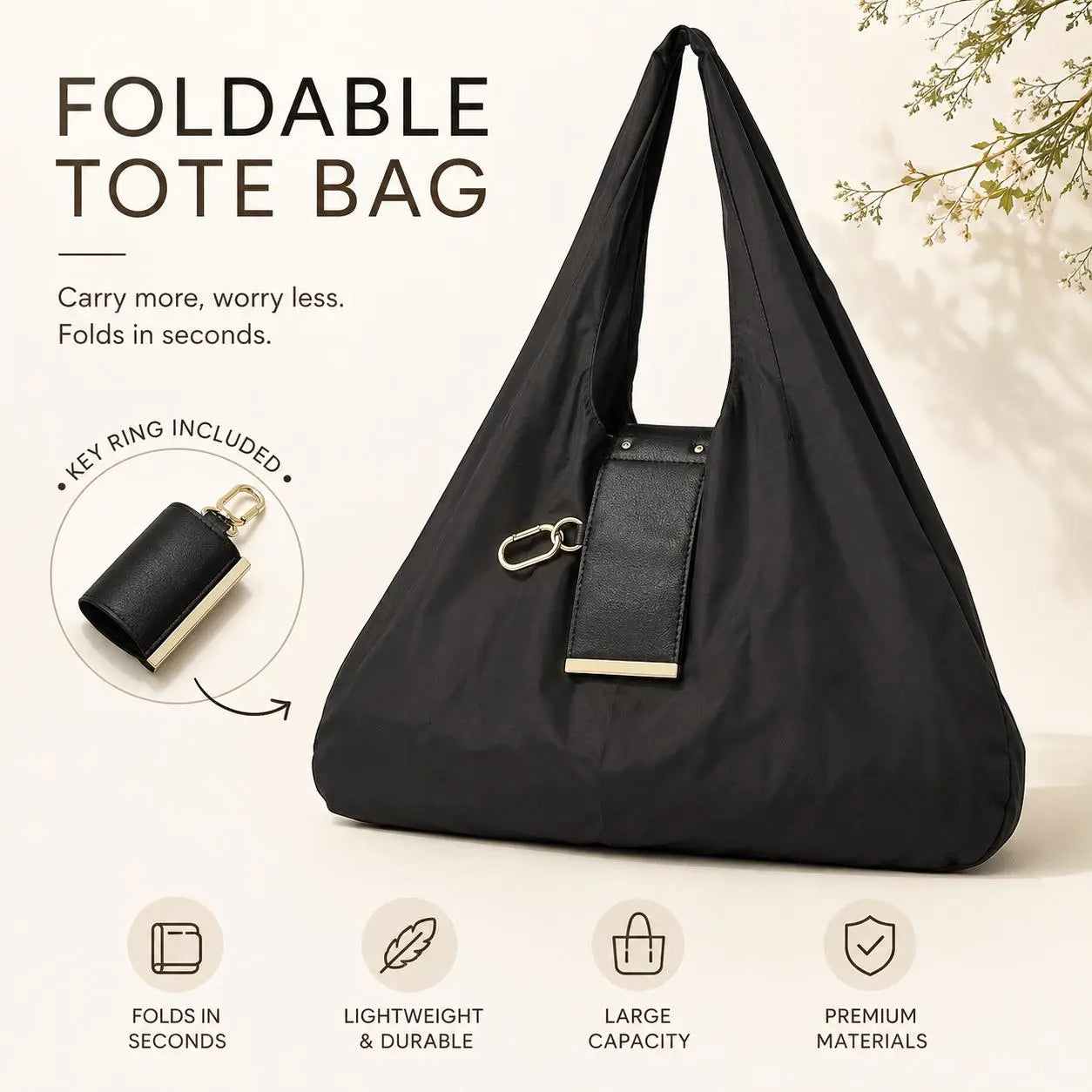Compact Foldable Keychain Tote Bag – Expandable Reusable Grocery Shopping Bag with Key Ring