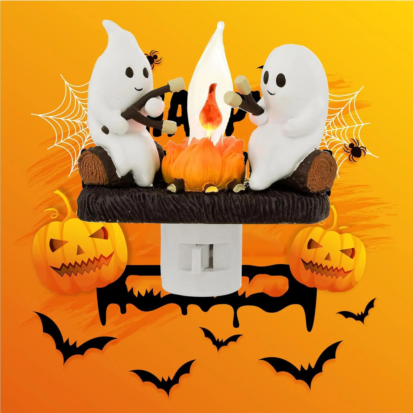 Ghosts Campfire Night Light – Plug-in Flicker Flame LED Wall Lamp