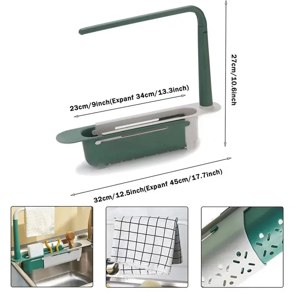 1PCS Retractable Sink Organizer - Adjustable Length Expandable Kitchen Towel Rack & Shelf