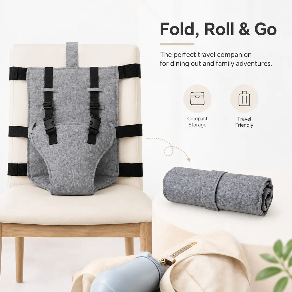 Portable Baby Seat Harness for Dining Chairs – Foldable Travel Booster Seat with Adjustable Straps