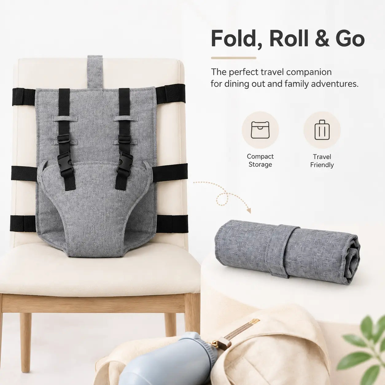 Portable Baby Seat Harness for Dining Chairs – Foldable Travel Booster Seat with Adjustable Straps