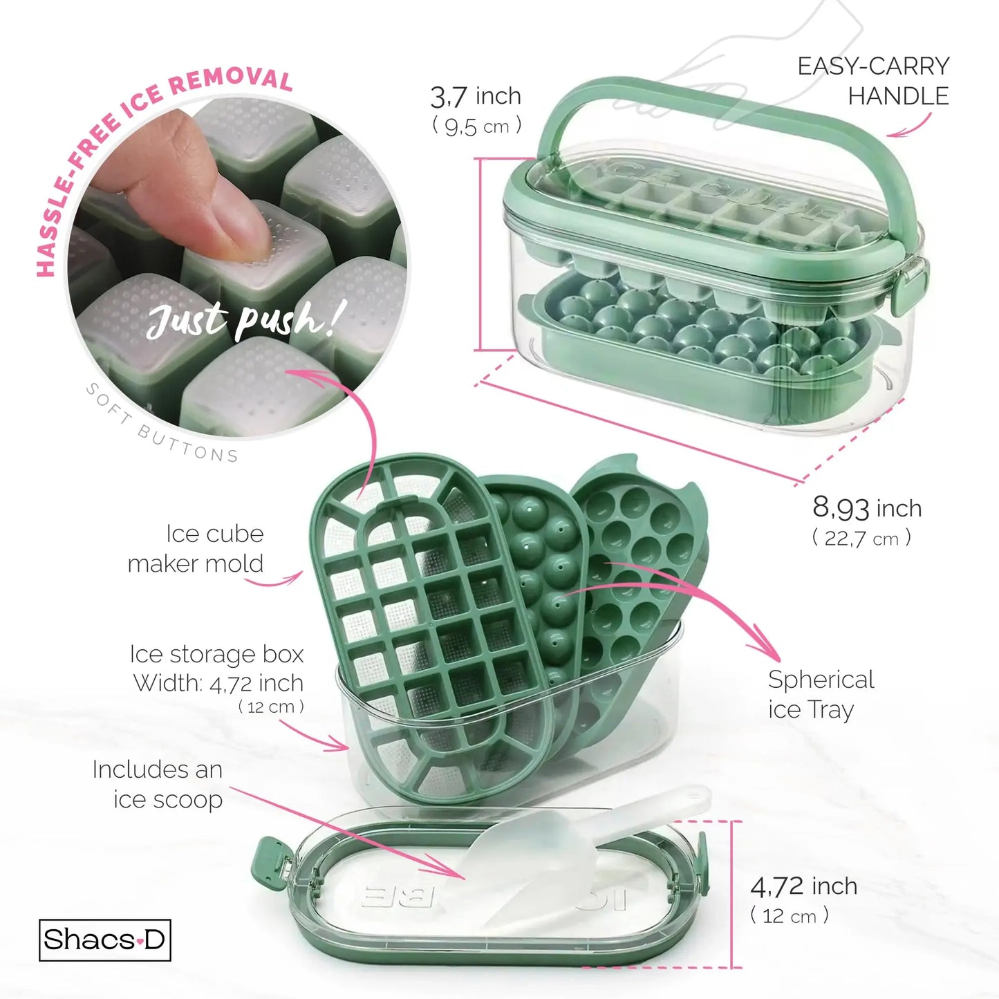 54-Cavity Silicone Ice Cube & Sphere Ball Mold Set with Lid - Easy-Release Freezer Tray