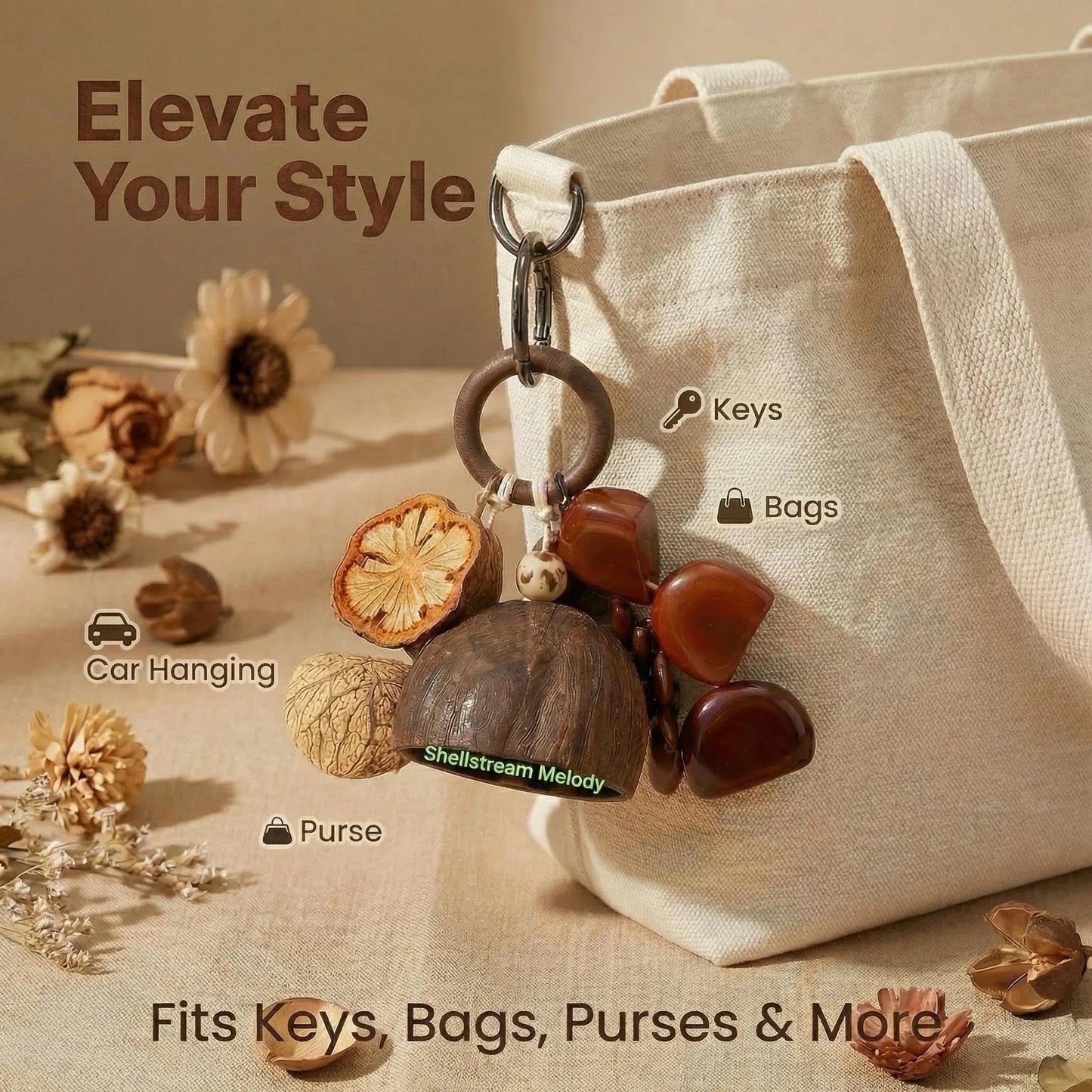 Natural Wood Bag Charm, Handmade DIY Fruit Wood Pendant Accessory