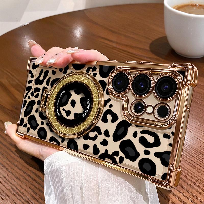 Sexy Leopard Stand Case for iPhone 17 Pro Max & Galaxy S26 Ultra – Non-Yellowing Clear Shockproof Cover