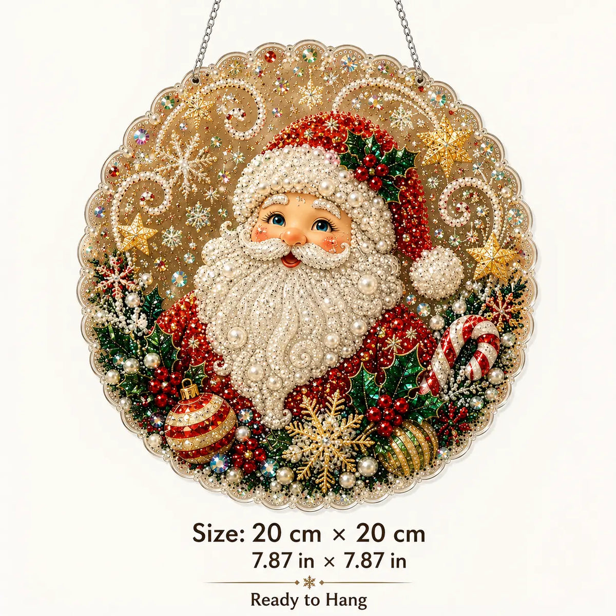 Santa DIY Diamond Painting Hanging Ornament Kit – 8x8" Gem Art Craft Set for Christmas Decor