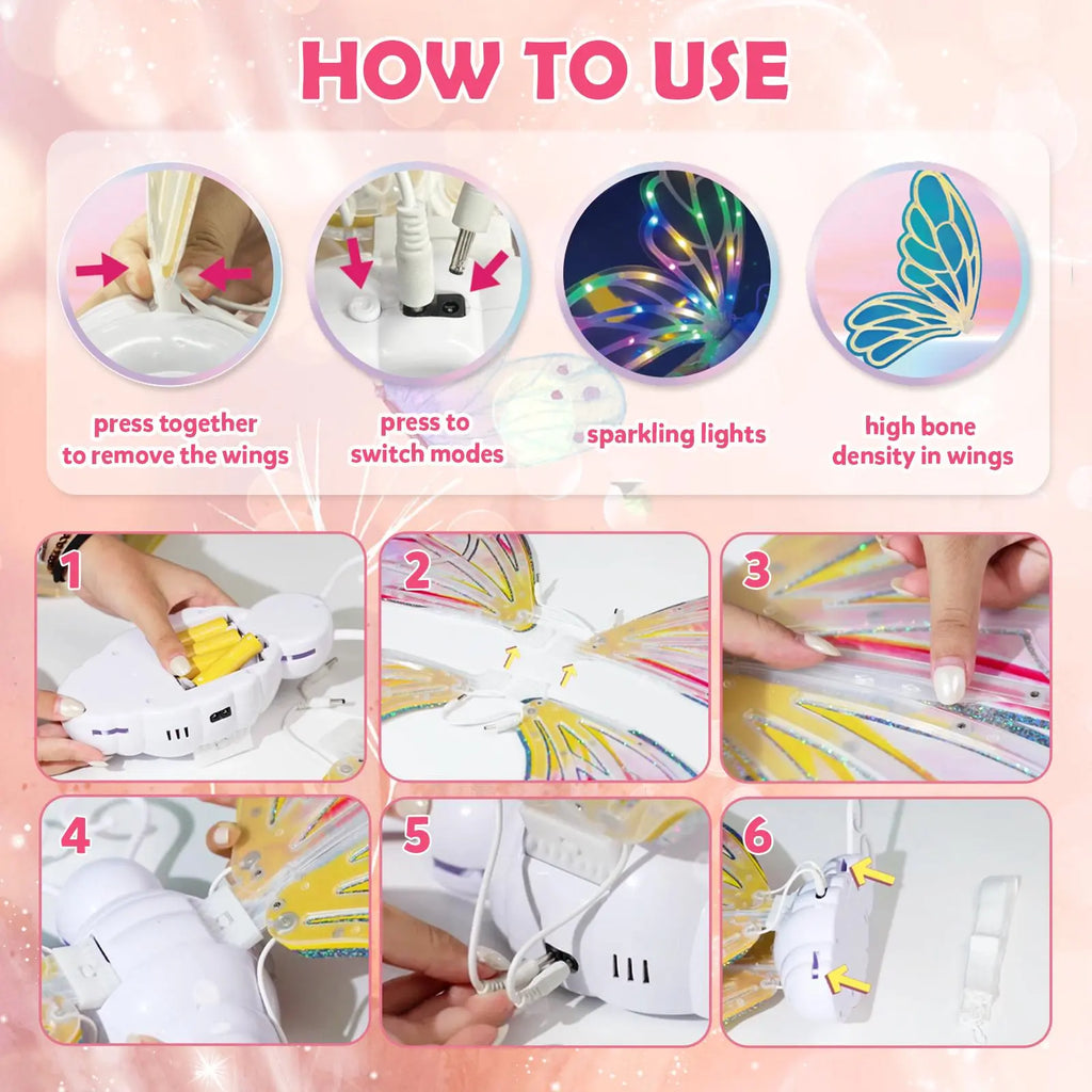 Glowing Fairy Butterfly Wings for Kids – Light-Up Dress-Up Toy for Halloween & Christmas Gift