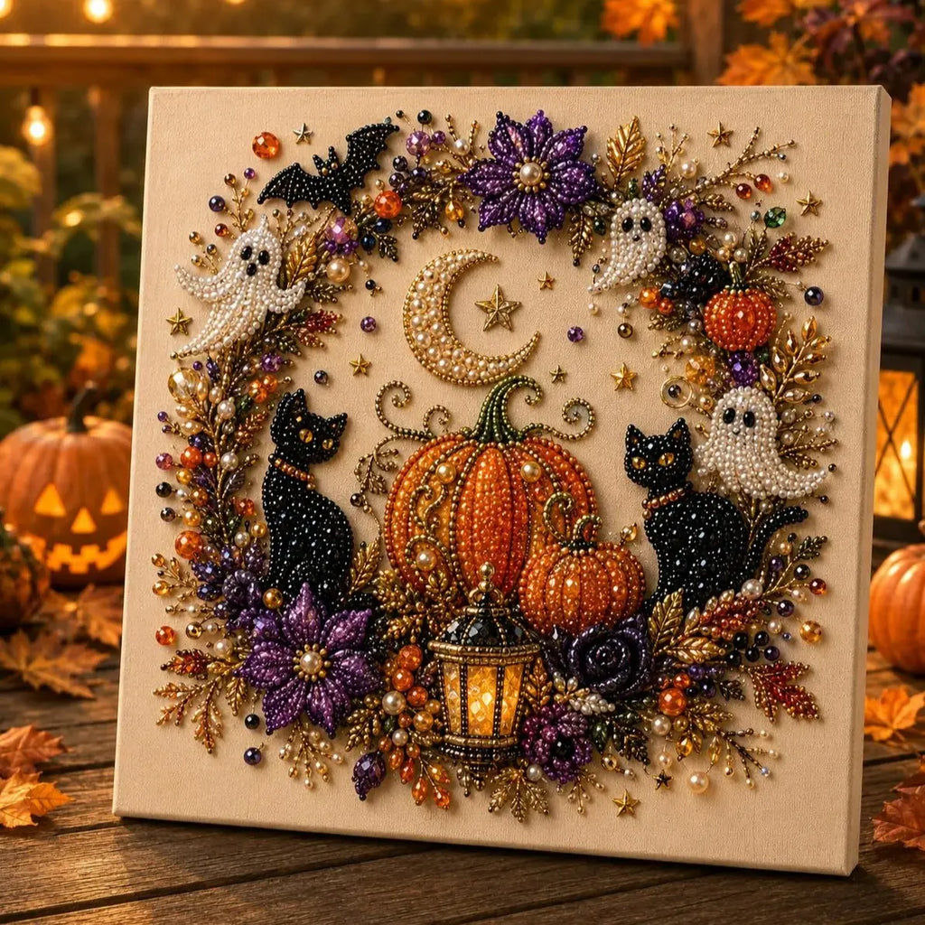 Kit de arte DIY de fantasmas de Halloween con perlas – Regalo de manualidades 3D espeluznante y bonito para la decoración del hogar en otoño