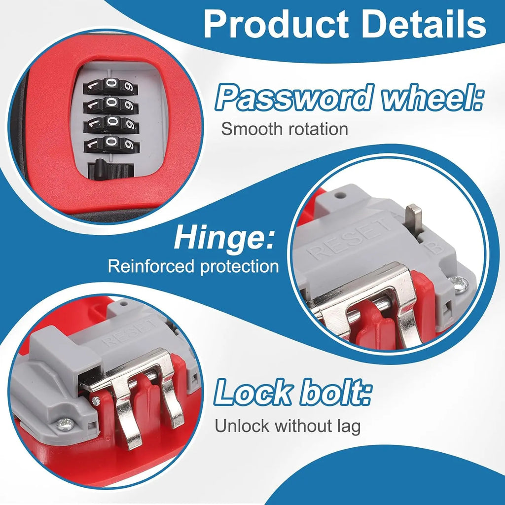 Wall Mount 4-Digit Combination Key Lock Box – Security Resettable Code Storage Box