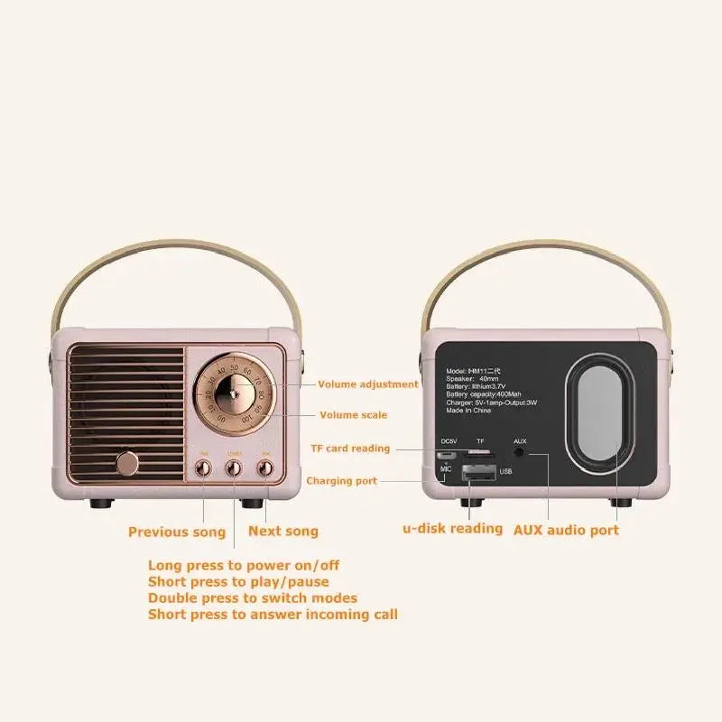 Retro Bluetooth Speaker with Portable Handle, Rechargeable Wireless Mini Speaker