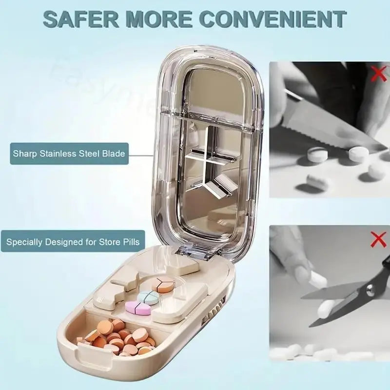 3-in-1 Compact Splitter Pill Dispenser – Portable ABS-PC Healthcare Case for All Tablet Sizes