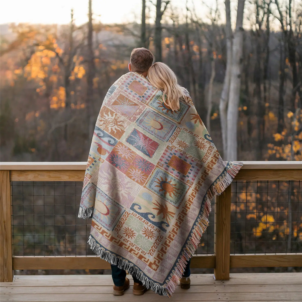 Boho Geometric Tassel Woven Throw Blanket for Bed, Sofa & Wall Décor