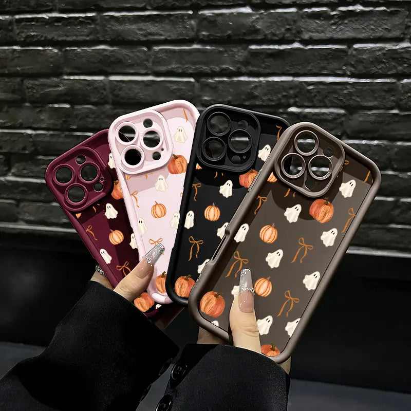 Cute Halloween Ghost Pumpkin Bow Phone Case for iPhone 17 Pro Max – Shockproof Protective Cover