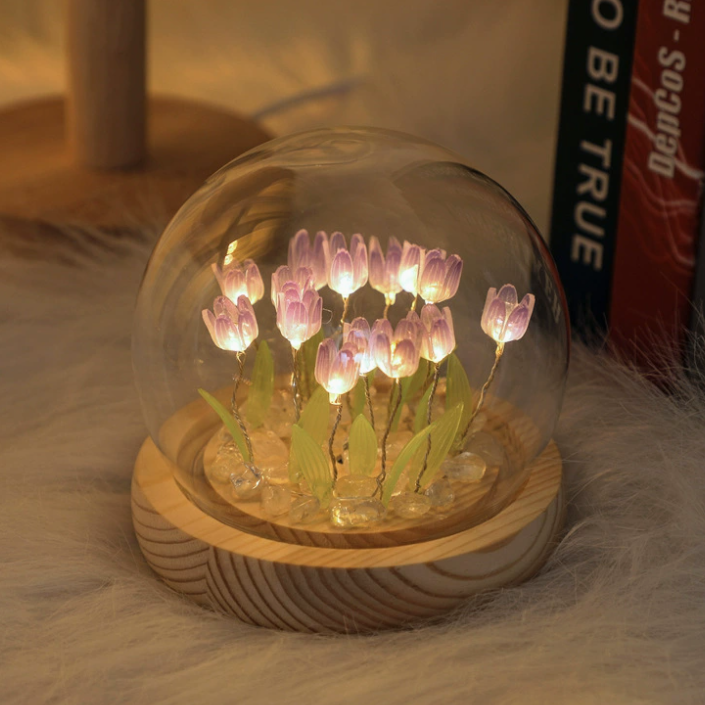 DIY Tulip Flower Lamp Kit – Handmade LED Night Light Dome, Creative Craft Project & Cozy Room Decor