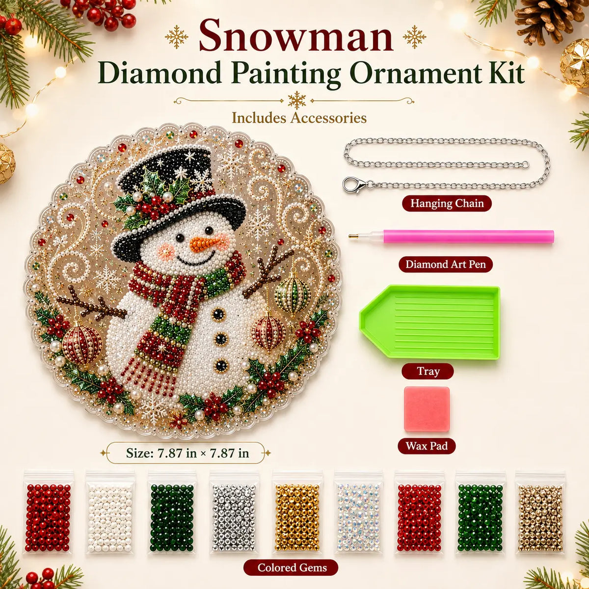 Santa DIY Diamond Painting Hanging Ornament Kit – 8x8" Gem Art Craft Set for Christmas Decor