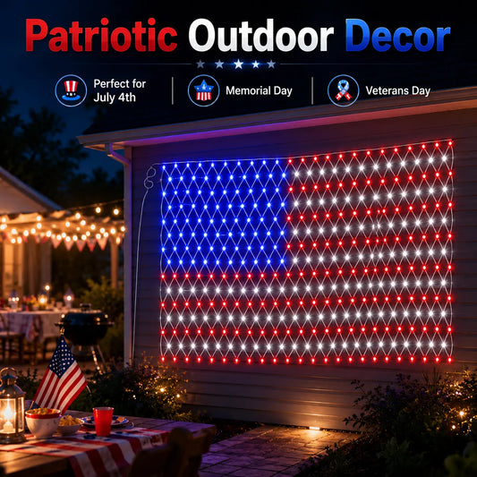 Super Bright American Flag Net Lights for Patriotic Holiday Decor