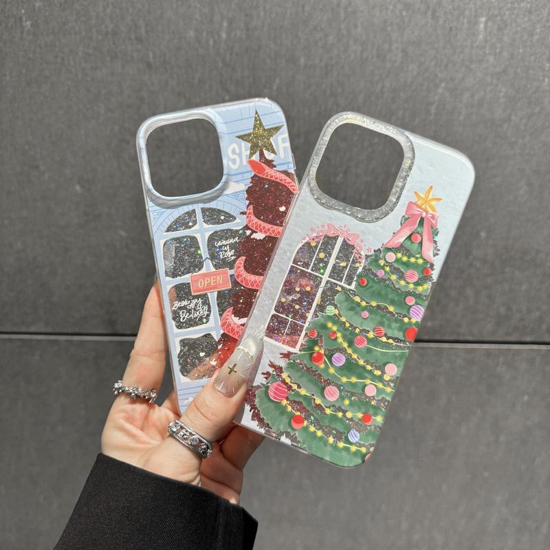 Christmas Tree Art Deco Glitter Shockproof TPU Case for iPhone 18 Pro Max