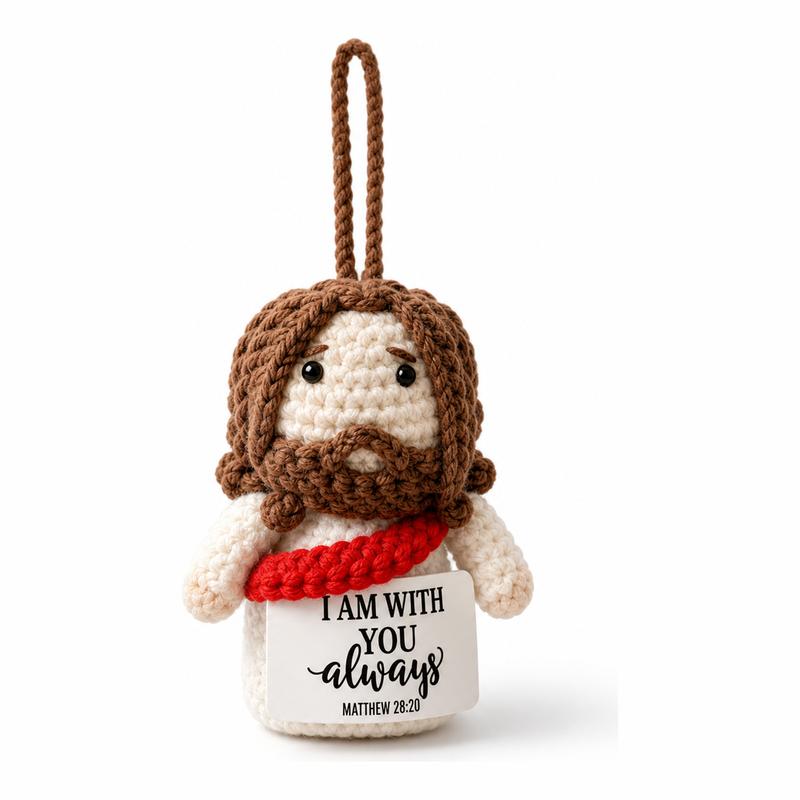 Handmade Yarn Crochet Jesus Stuffed Doll – Faith Car Charm Keychain & Dashboard Decoration
