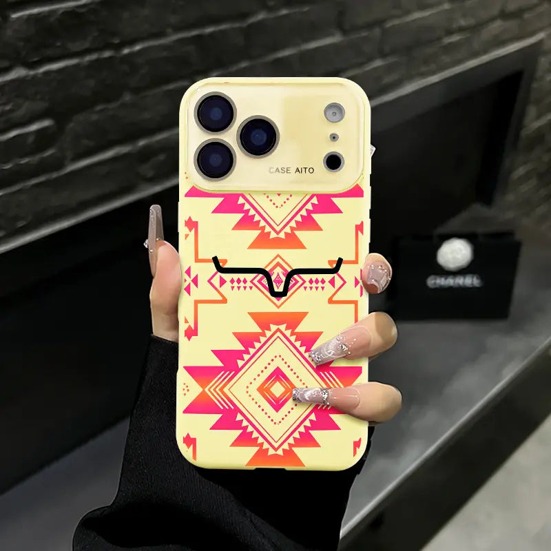 Western Bull Horn Aztec Geometric MagSafe Case – Gradient Ethnic Tribal Shockproof Cover for iPhone 17 Pro Max
