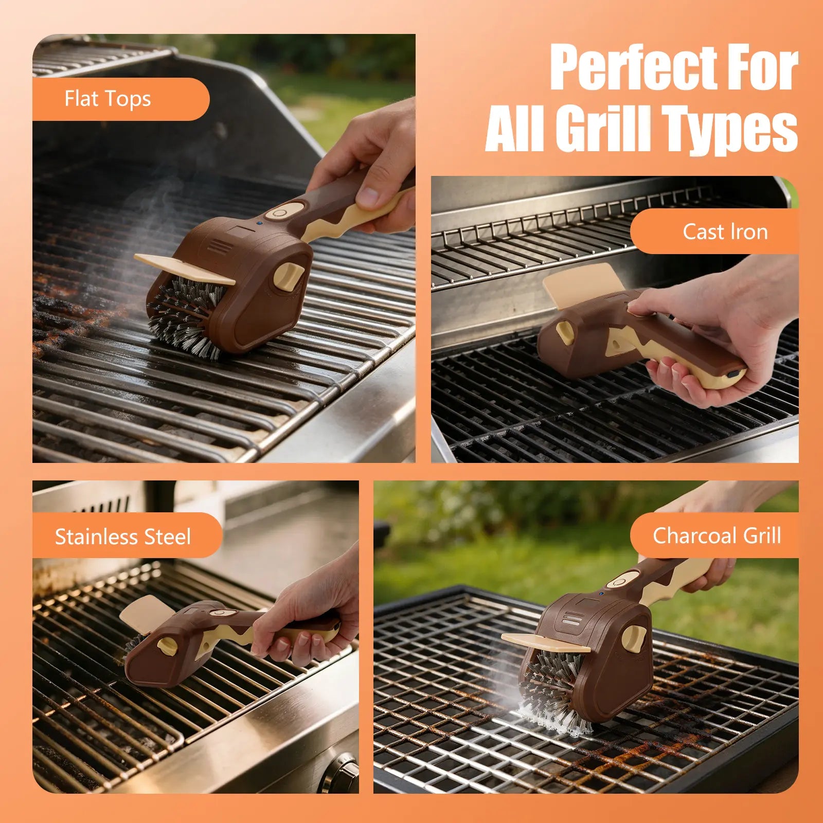 LRLY Electric BBQ Grill Brush, Safe Bristle Free with 2 Replaceable Heads, Cordless Rechargeable, Heavy Duty Fast Clean, Outdoor BBQ Cleaner for All Grill Types, Grill Season 2026
