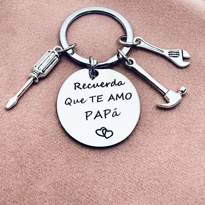 Father's Day Tool Keychain with Gift Box, Stainless Steel Mini Hammer Wrench Screwdriver Key Ring Engraved "Recuerda Que Te Amo Papá", Birthday Gifts for Dad Papa Grandpa