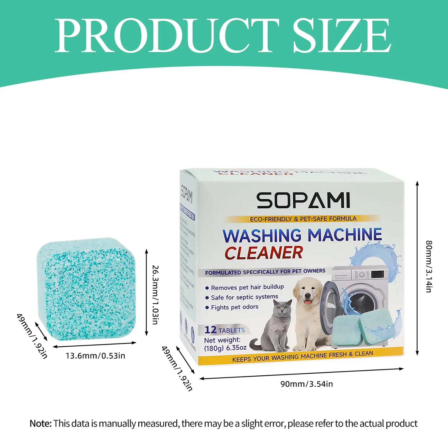 SOPAMI 12-Pack Pet-Safe Washing Machine Cleaner Tablets, Eco-Friendly Deep Cleaning and Odor Removal