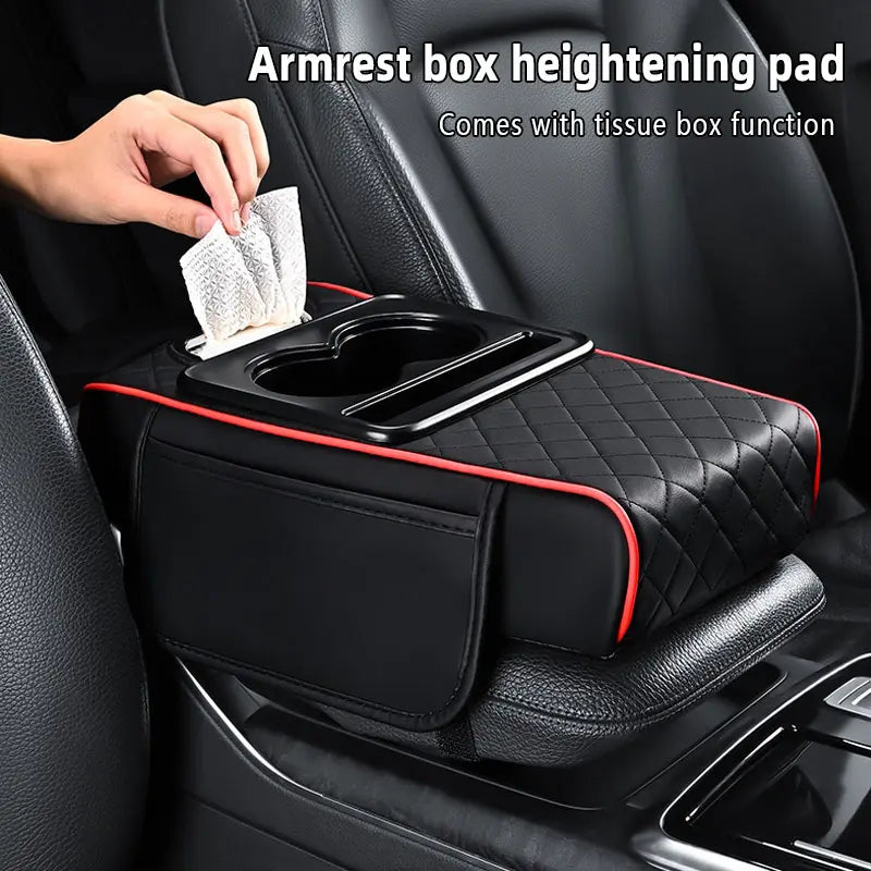 Car armrest storage bag, multi-functional 4-in-1 mat, suitable for car armrests, car storage bags, car center console organizers, and includes cup holders and phone holders, ideal for long-distance driving trips.