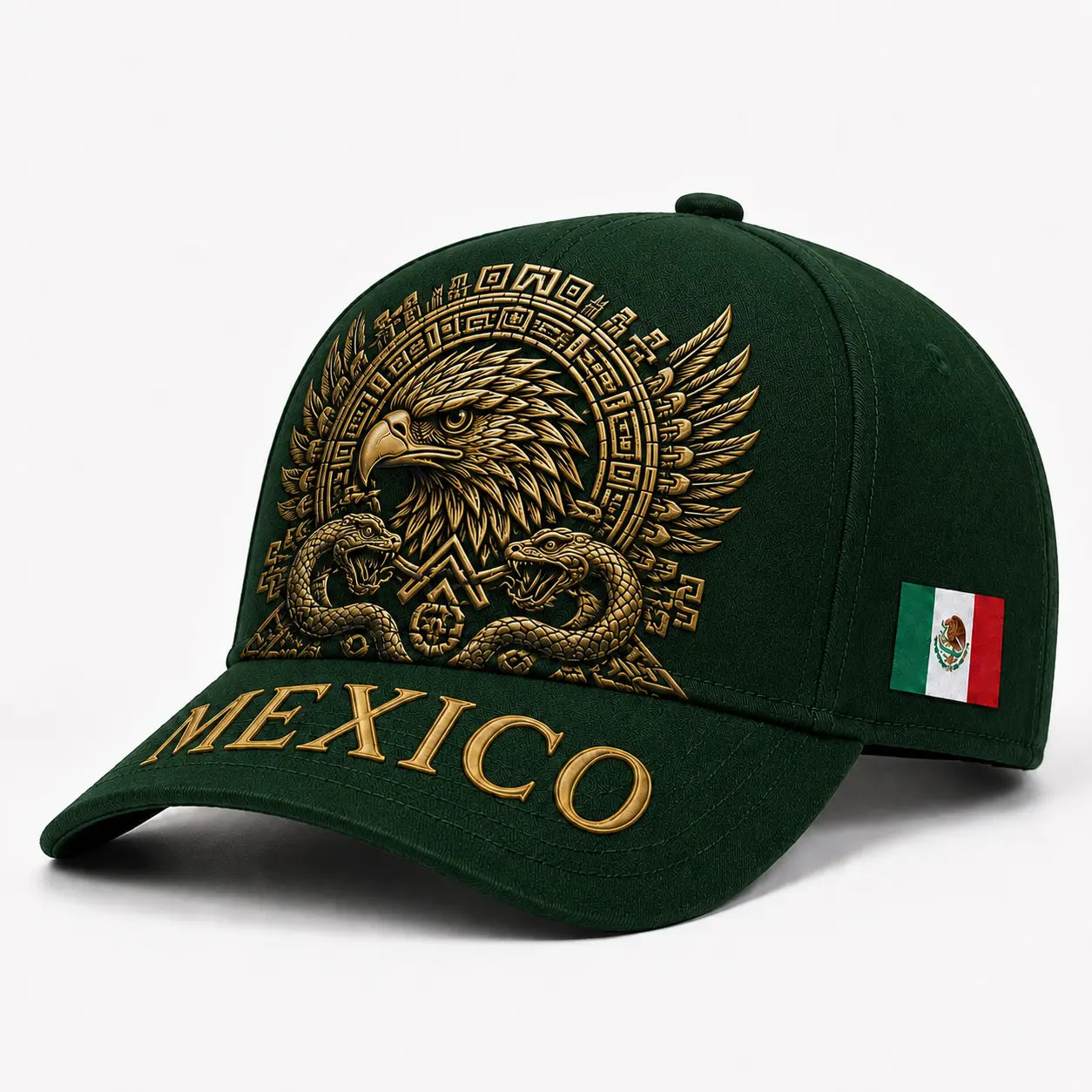 Mexico Embroidered Snapback Cap – Golden Aztec Eagle Adjustable Sports Hat