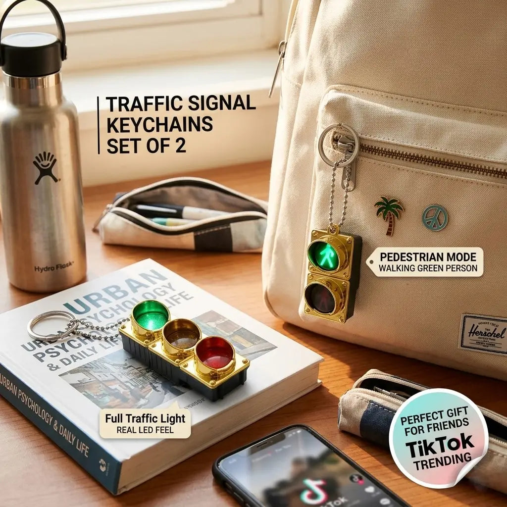 2-Pack Mini Electronic Traffic Light Keychain Backpack Charms, Cute LED Flashing Pedestrian Light Keychain with Keyrings, Fun Accessory for Bags