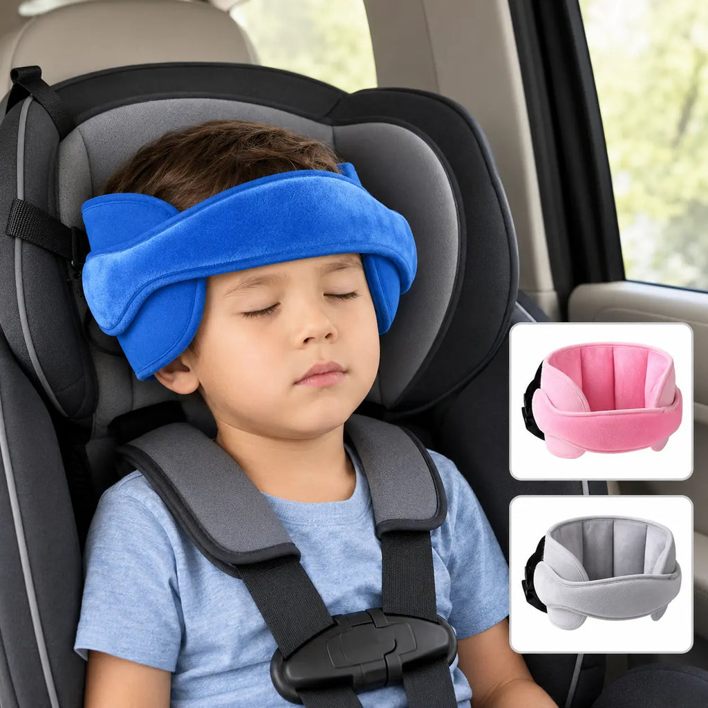Correa suave de felpa ajustable para la cabeza del asiento de coche con cojines laterales acolchados para niños