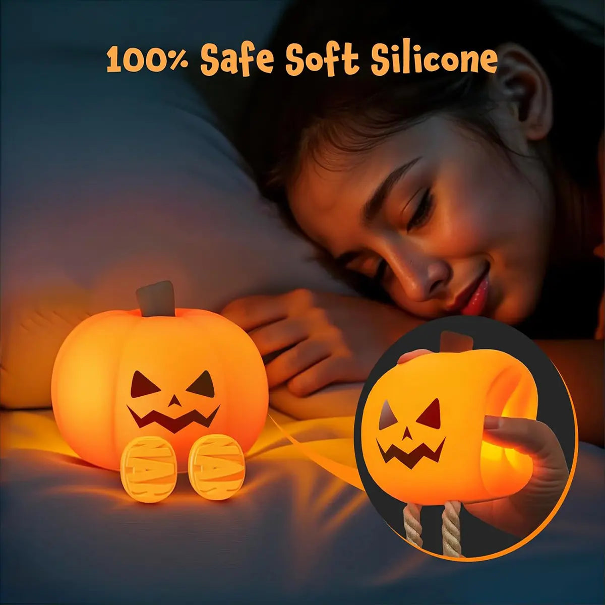 Halloween Pumpkin Lamp, Home Decoration Nights Light, Mini Cute LED Pumpkin Lamp with 3 Level Dimmable, Nursery Nightlight for Kids, Silicone Rechargeable Bedside Touch Lamp, for Kids