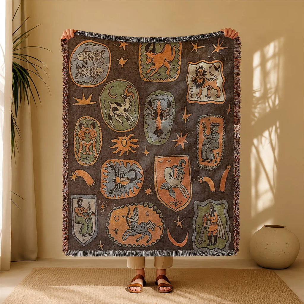 Boho Geometric Tassel Woven Throw Blanket for Bed, Sofa & Wall Décor