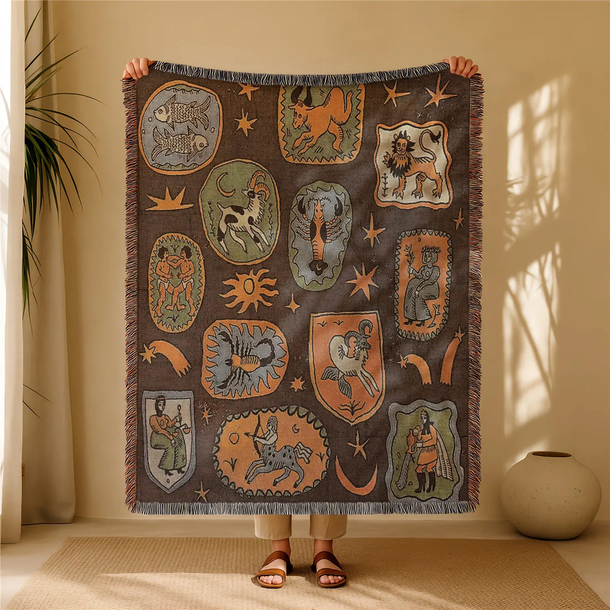 Boho Geometric Tassel Woven Throw Blanket for Bed, Sofa & Wall Décor