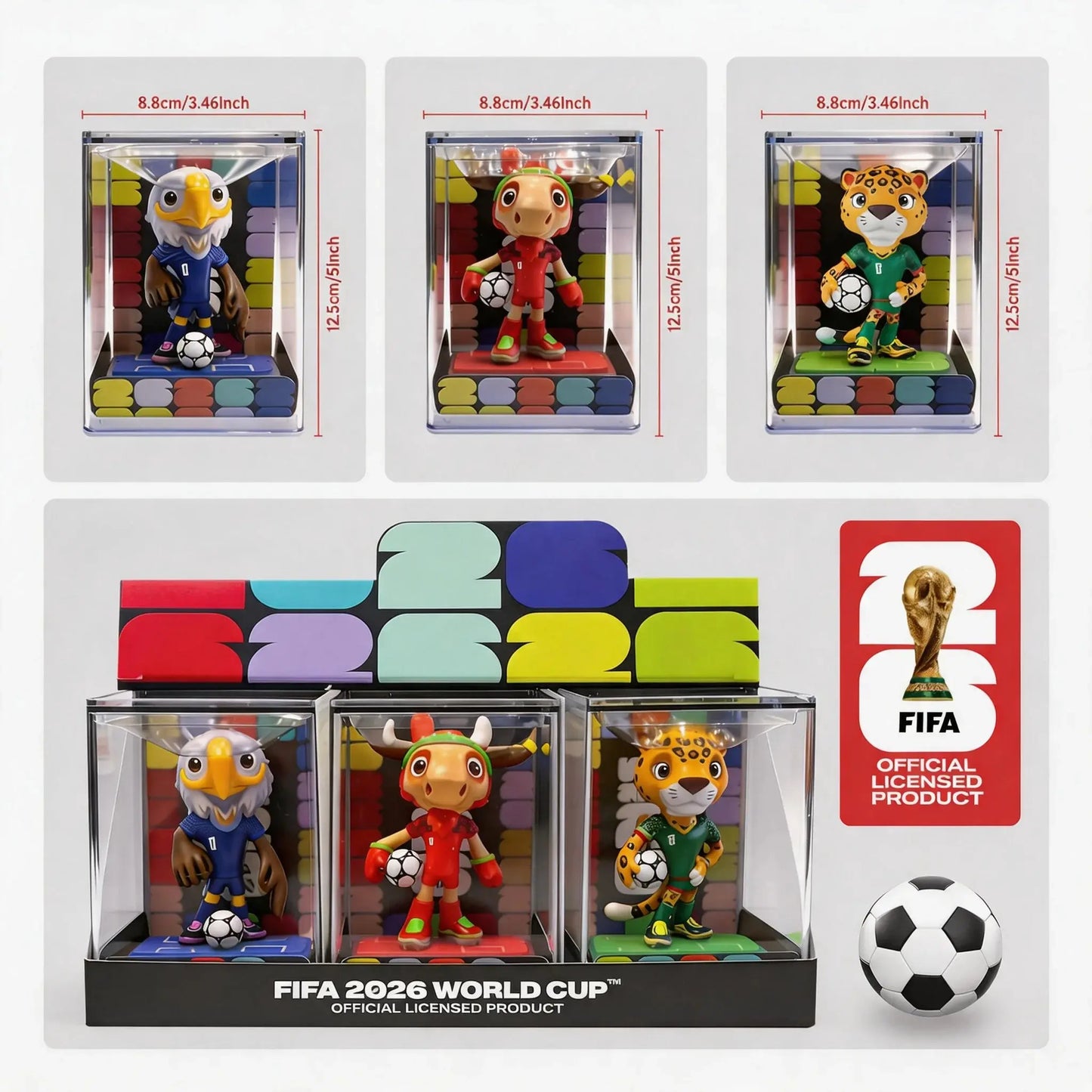 [Set of 3] FIFA 2026 World Cup Mascot Official Licensed Toy Figurines Collectable Soccer (Maple, Zayu & Clutch) Summervibes outdoorfun anime collectible