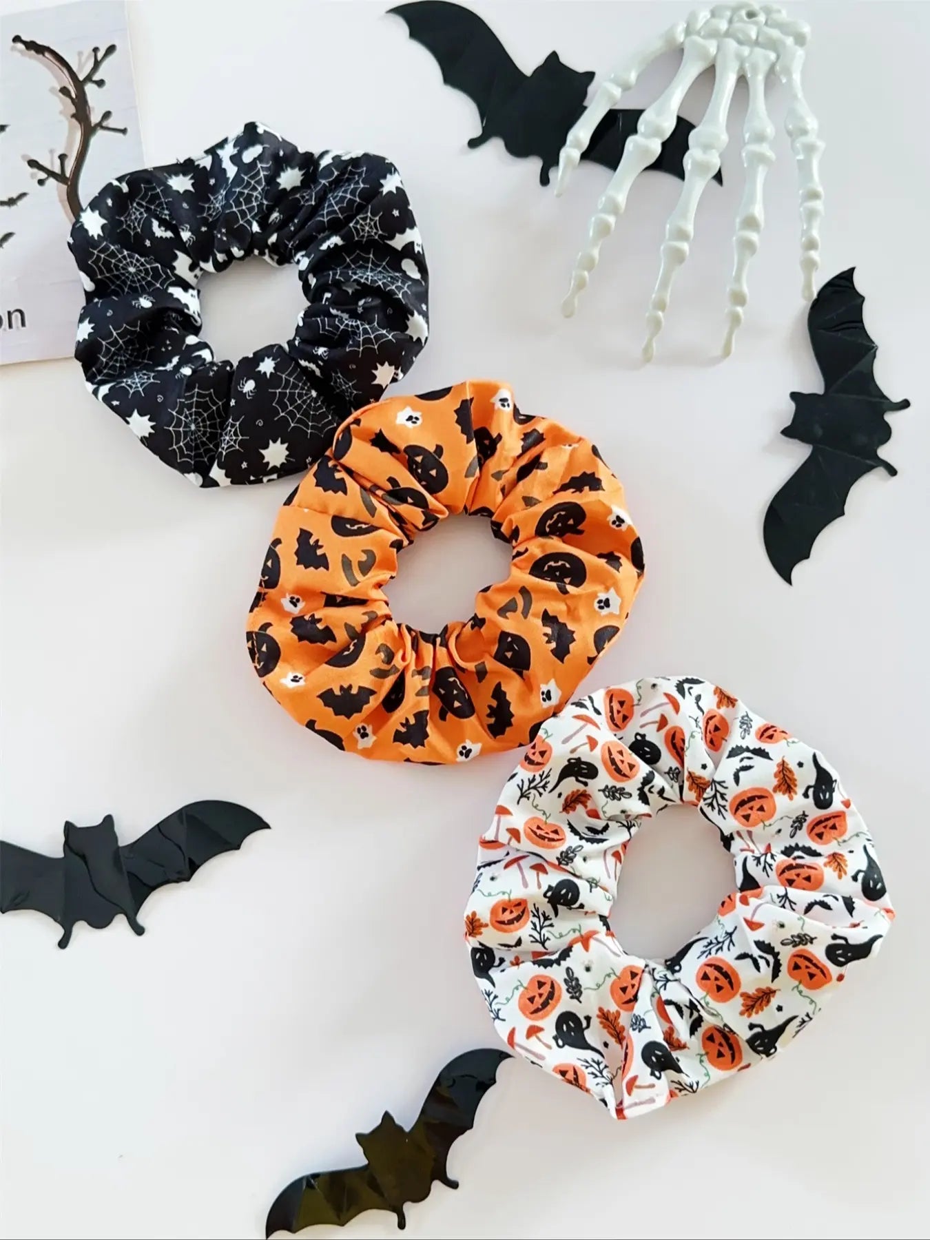 Halloween Scrunchies Set, 6PCS Gothic Pumpkin Hair Ties, Spooky Cute Elastic Hair Accessories