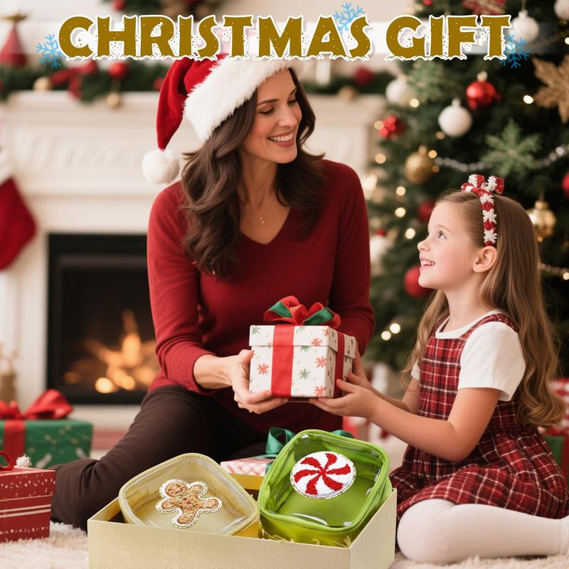 Christmas Patch Mini Cosmetic Makeup Bag with Clear Window (6/9/12 Pcs) – Holiday Secret Santa Favor