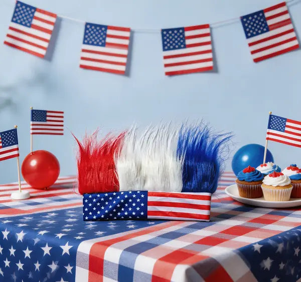 Patriotic USA Crazy Hair Headband – Funny American Flag Wig for Sports & 4th of July