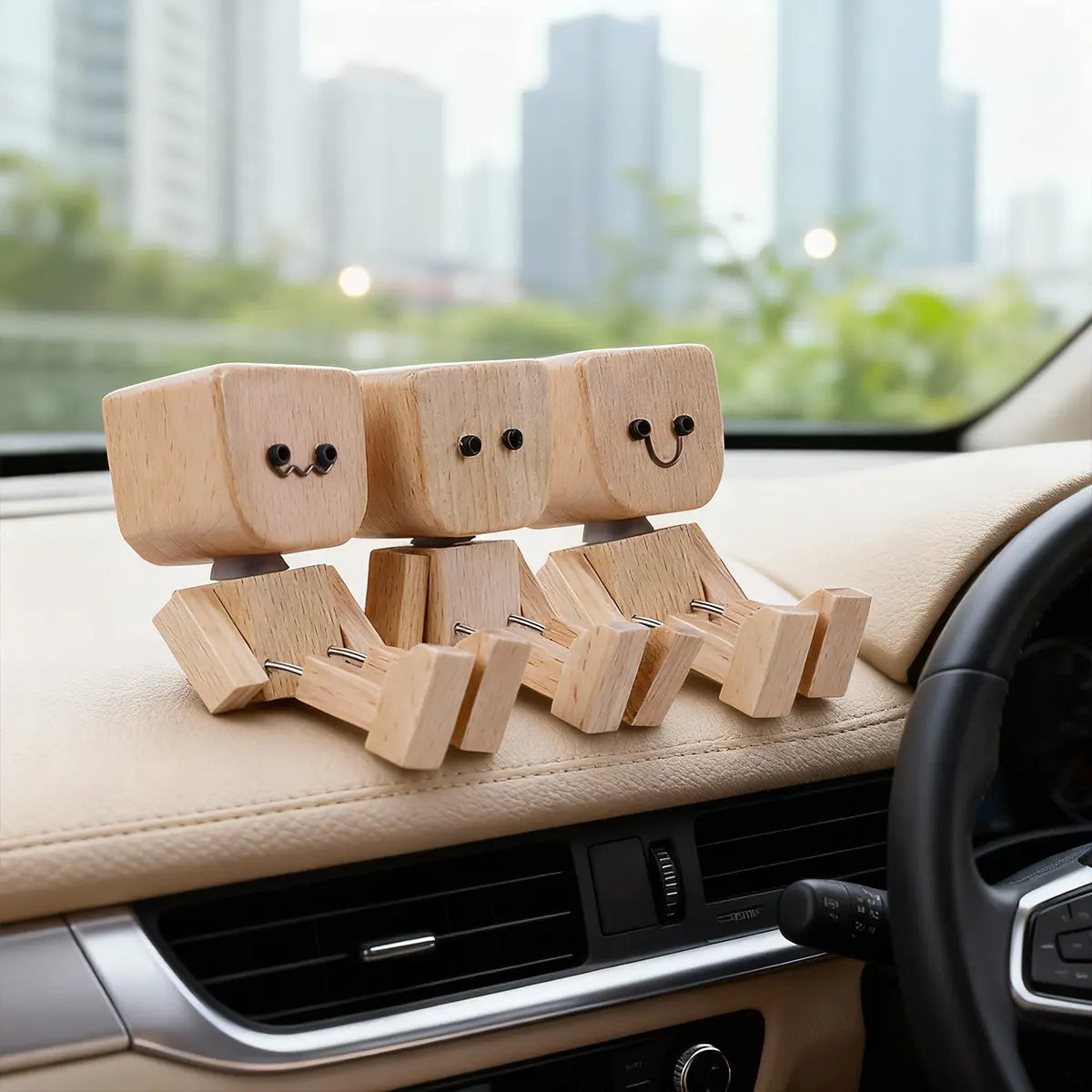 Shaking Wooden Man Car Dashboard Accessories, Handmade Wood Desktop Decor, Funny Cars Ornaments Shak Feet Woodens Doll with 12PCS Magnetic Expressions