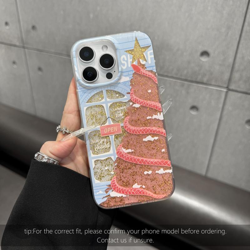 Christmas Tree Art Deco Glitter Shockproof TPU Case for iPhone 18 Pro Max