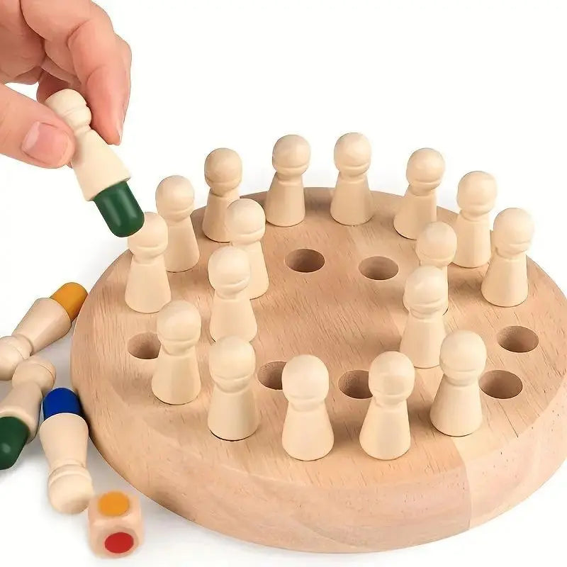 Educational Wooden Memory Chess Puzzle 17cm Diameter 4cm Height 36 Pieces Family Strategy Board Game for Brain Training & Holiday Gifting