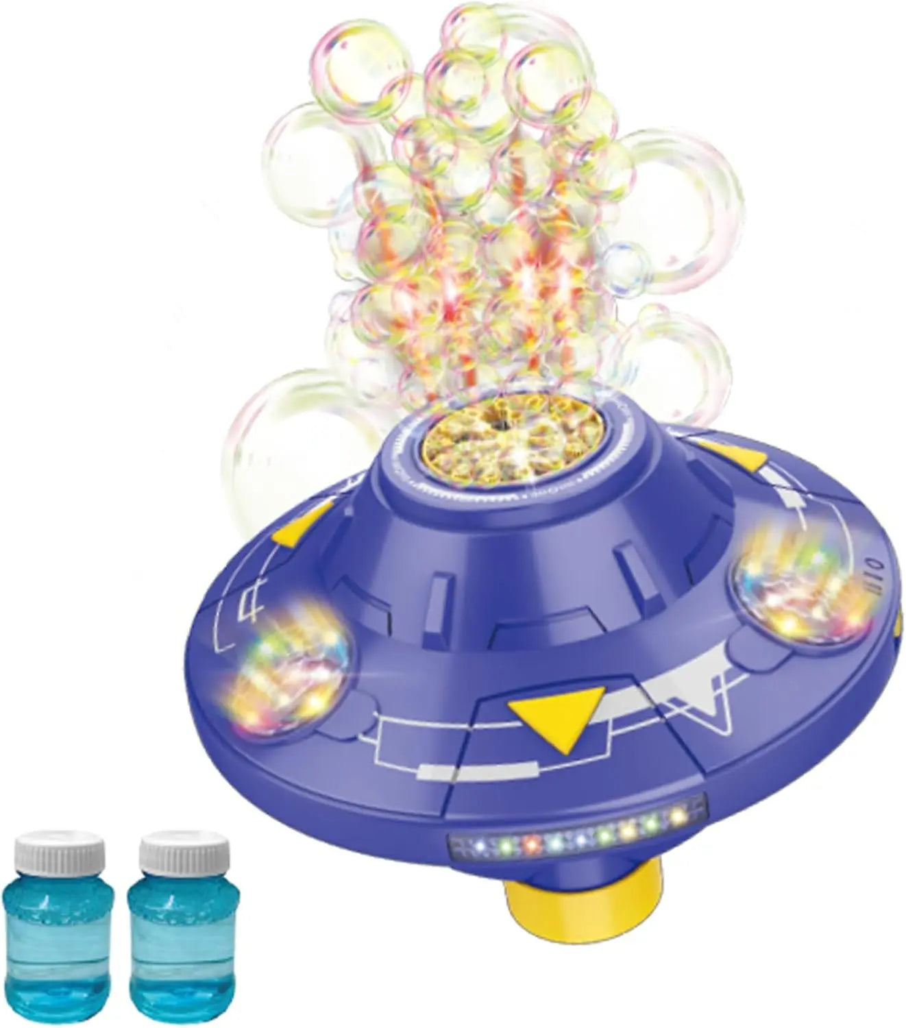 Multifunction Bubble Maker, Automatic Rotating Disc Toy with Colorful Lights, Music, Obstacle Avoidance, Flying Saucer Design for Indoor, Outdoor Birthday Parties