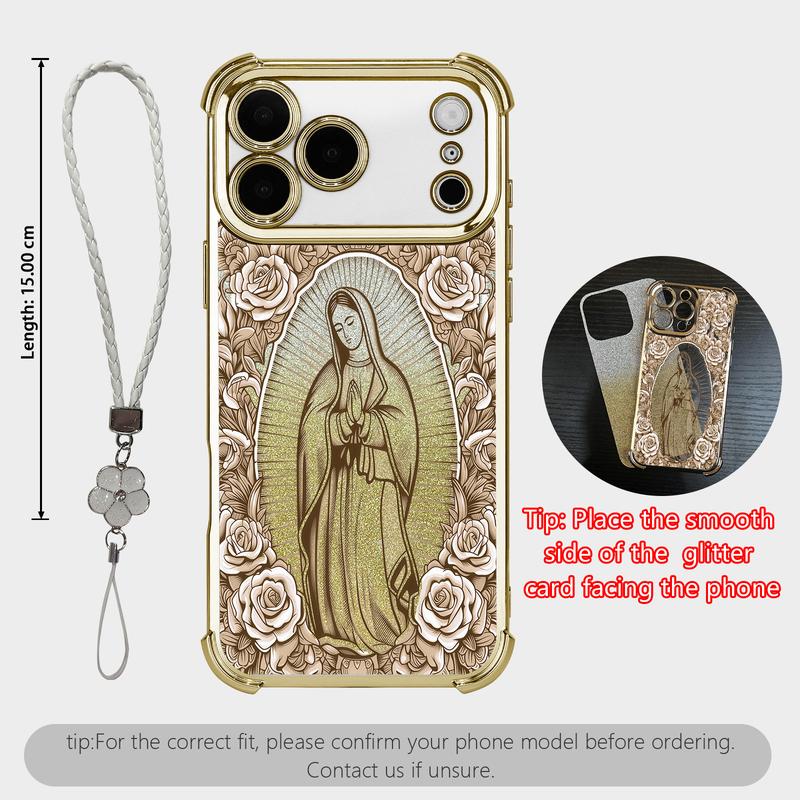 Rose & Guadalupe Catholic Coquette Case with Clover Strap for iPhone & Samsung Galaxy