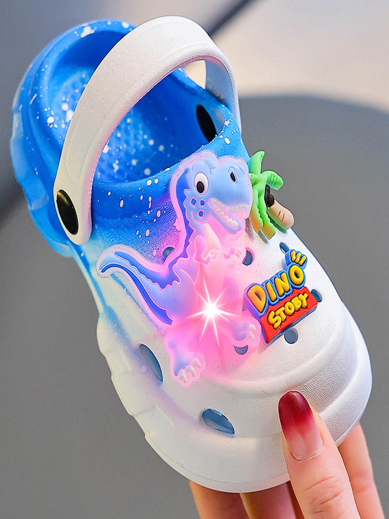 Summer Glow-In-The-Dark Dinosaur EVA Slippers, Lightweight Hollow Out Soft Sandals for Boys and Girls, Cute Floral Design Cool Slippers