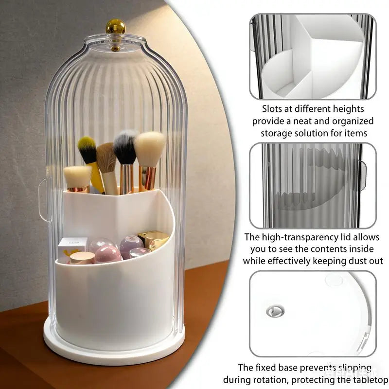 3-Slot Toothbrush Holder with Sliding Lid, Rotating Bathroom Countertop Organizer for Vanity