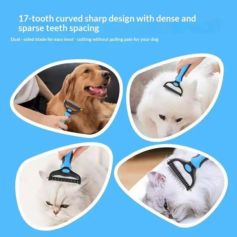 Double-Sided Pet Dematting Rake – Undercoat Grooming Tool for Long-Haired Dogs & Cats